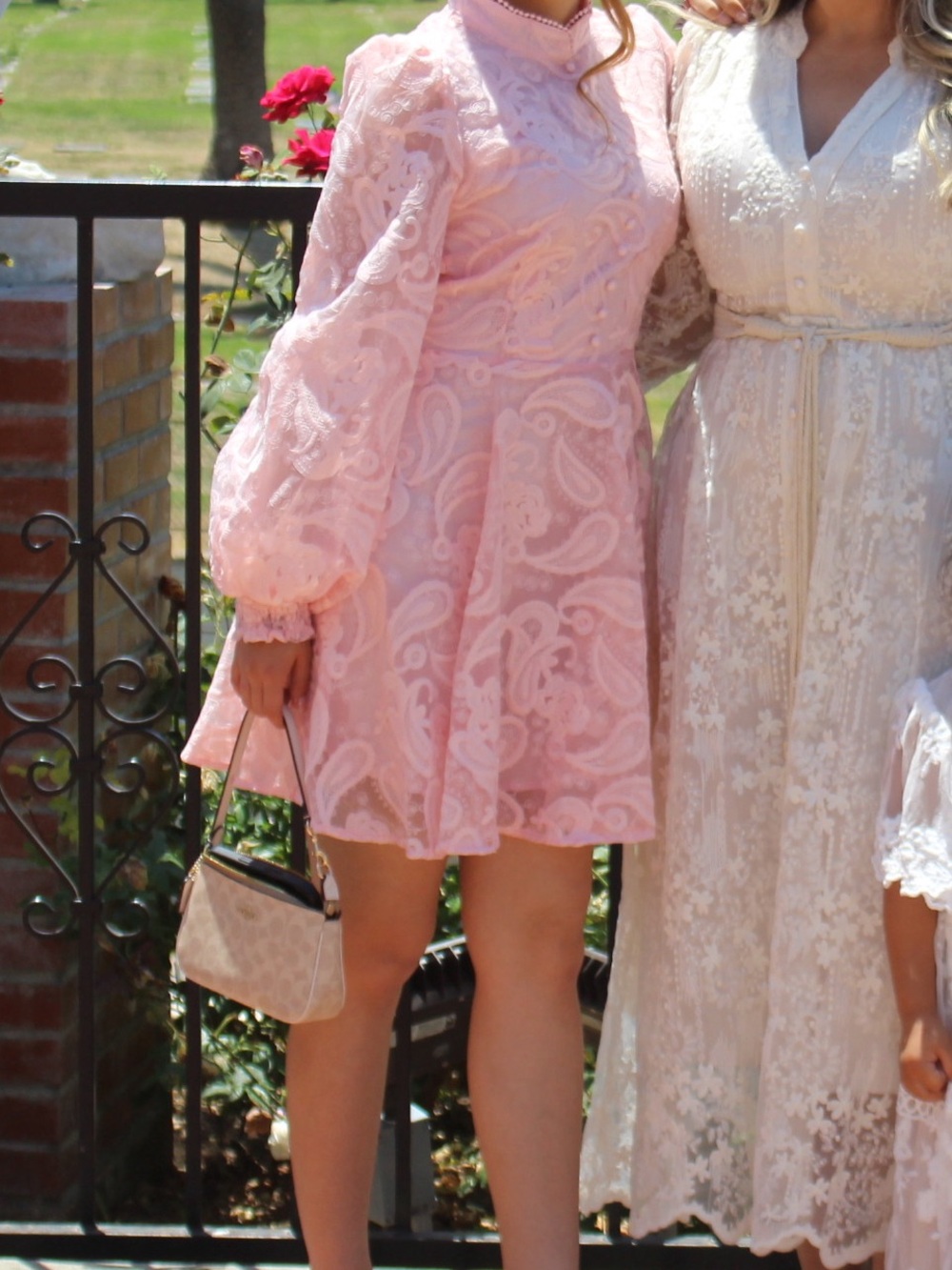 Women's Pink Lace Long-Sleeve Mini Dress - Picture 4 of 4